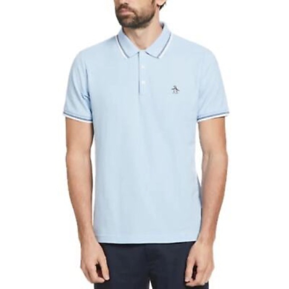 Original Penguin Short Sleeve Heritage Slim Fit Tipped Polo Shirt Blue Size M